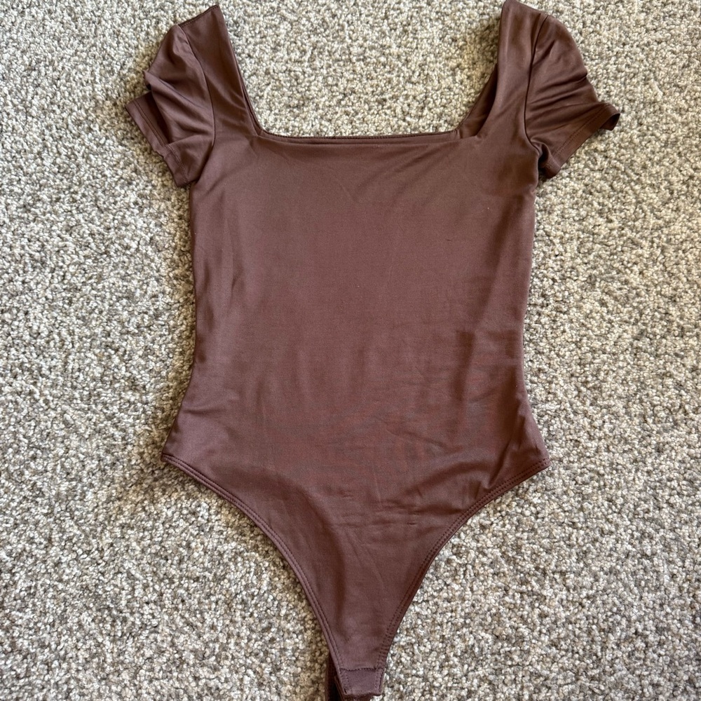 Workshop Republic Clothing Brown Bodysuit with Square Neckline